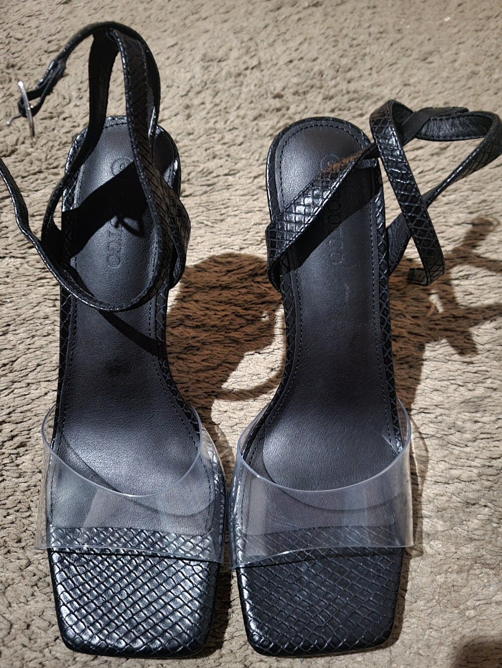 Black Clear Strap Women's Heels with Ankle Wrap